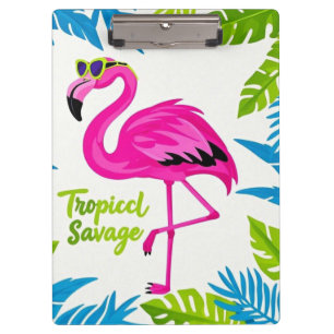 Pink flamingo Tropical  standing on one leg Clipboard