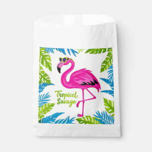 Pink flamingo Tropical standing on one leg Favor Bag