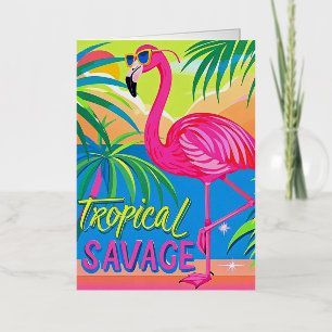 Pink flamingo Tropical standing on one leg Foil Greeting Card