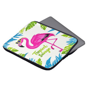 Pink flamingo Tropical standing on one leg Laptop Sleeve