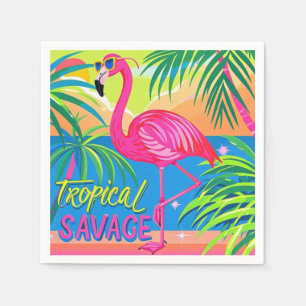 Pink flamingo Tropical standing on one leg Napkins