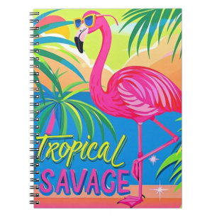 Pink flamingo Tropical  standing on one leg Notebook