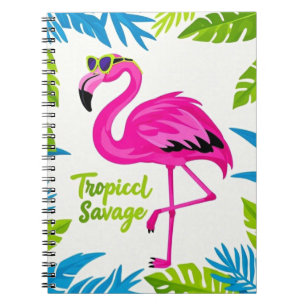 Pink flamingo Tropical  standing on one leg Notebook