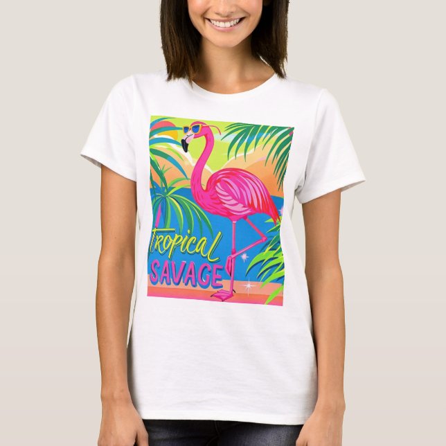 Pink flamingo Tropical  standing on one leg T-Shirt (Front)