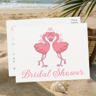  Pink Flamingo Tropical Summer Beach Bridal Shower Invitation Postcard