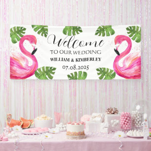 Pink Flamingo Tropical Summer Beach Wedding Banner