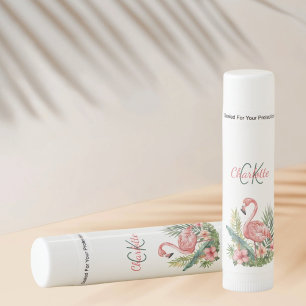 Pink flamingo tropical summer monogram lip balm