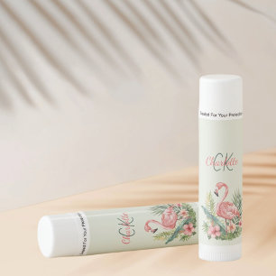 Pink flamingo tropical summer monogram sage green lip balm