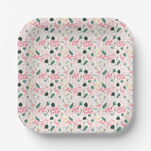 Pink Flamingo Tropical Summer Paper Plate