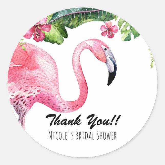 Pink Flamingo Tropical Summer Party Favor Classic Round Sticker (Front)