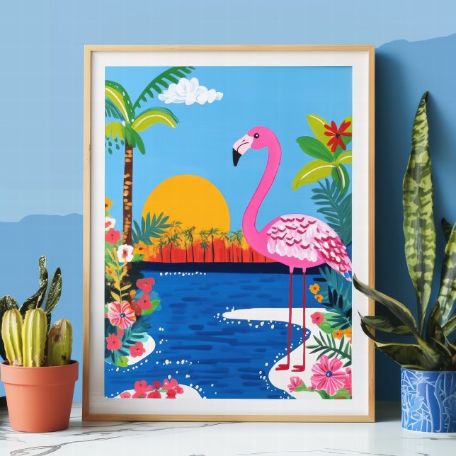 Pink Flamingo Tropical Sunset Beach Wall Art (Creator Uploaded)