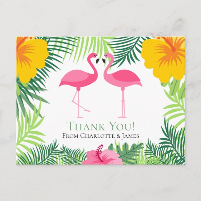Pink Flamingo Tropical Thank You Wedding Postcard (Front)