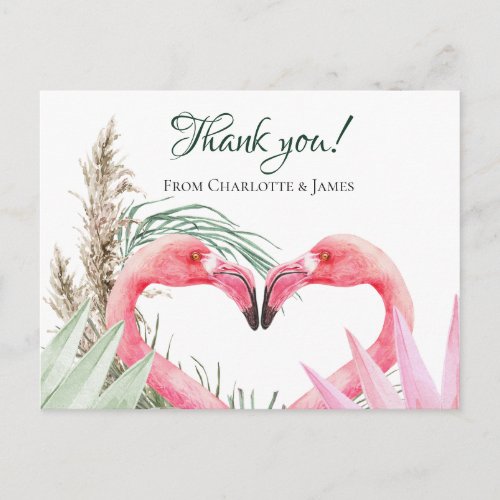 Pink Flamingo Tropical Thank You Wedding Postcard