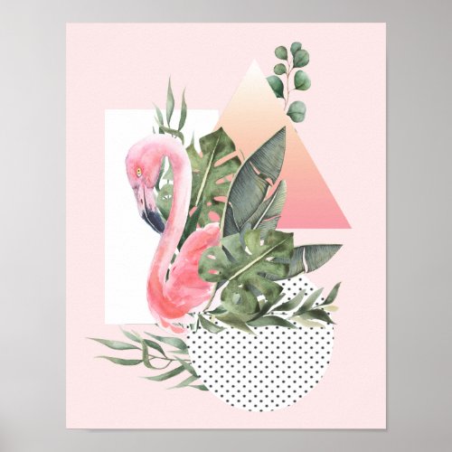 Pink Flamingo Tropical Watercolor Collage Poster