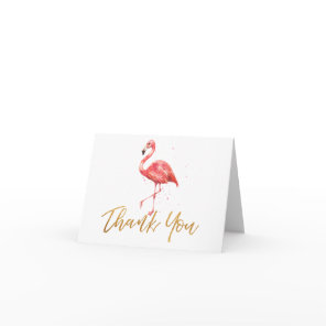 Pink Flamingo Tropical Watercolor Gold Thank You Card