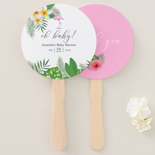 Pink Flamingo Tropical Watercolor Hand Fan