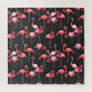 Pink Flamingo: Tropical Watercolor Pattern. Jigsaw Puzzle