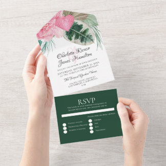Pink Flamingo Tropical Wedding All In One Invitation