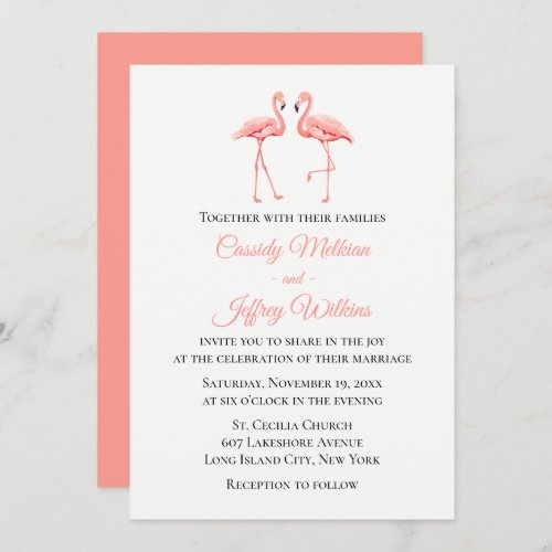 Pink Flamingo Tropical Wedding Cute Summer Beach Invitation