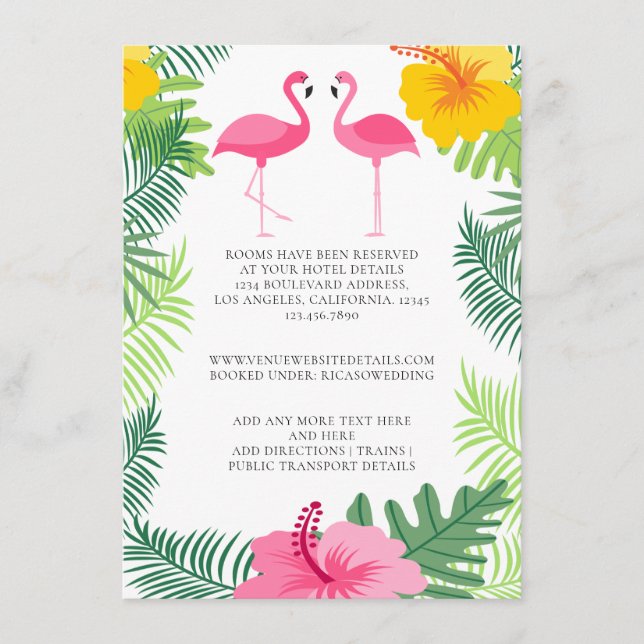 Pink Flamingo Tropical Wedding Details Enclosure Card (Front)