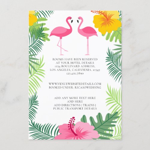 Pink Flamingo Tropical Wedding Details Enclosure Card