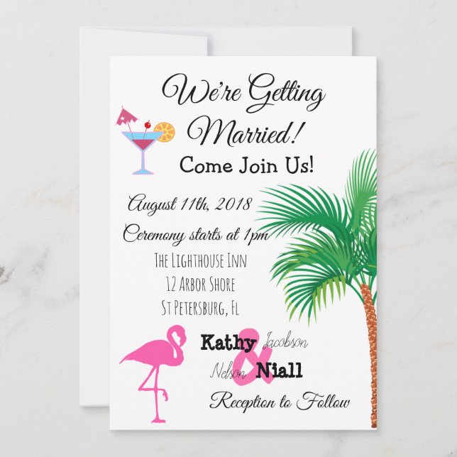 Pink Flamingo Tropical Wedding Invitation (Front)