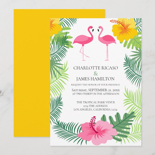 Pink Flamingo Tropical Wedding Personalized Invitation (Front/Back)