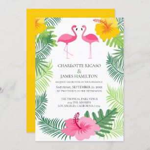 Pink Flamingo Tropical Wedding Personalized Invitation