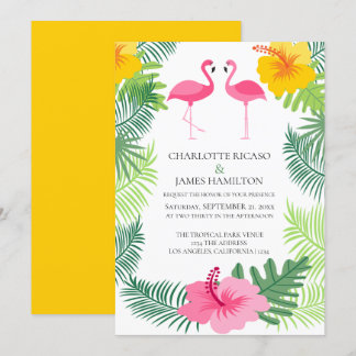 Pink Flamingo Tropical Wedding Personalized Invitation