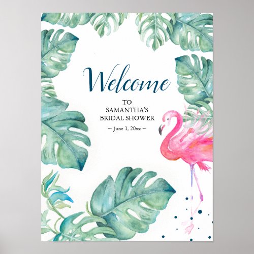 Pink Flamingo Tropical Welcome Party Sign