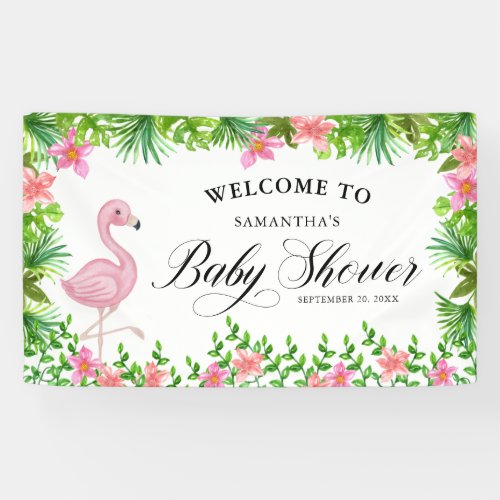 Pink Flamingo Tropical Welcome To Baby Shower Banner