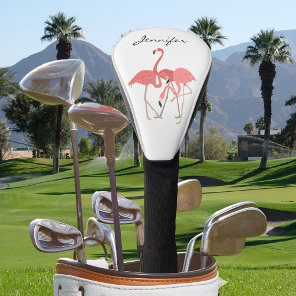 Pink Flamingo Tropical with Custom Monogram Golf Head Cover