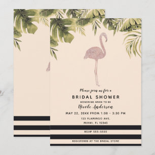 Pink Flamingo Tropical Yellow Cream Bridal Shower Invitation