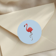 Pink Flamingo Tropics Blue Background