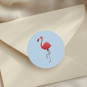 Pink Flamingo Tropics Blue Background Classic Round Sticker