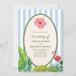 Pink Flamingo Tropics Retro Wedding Invitation