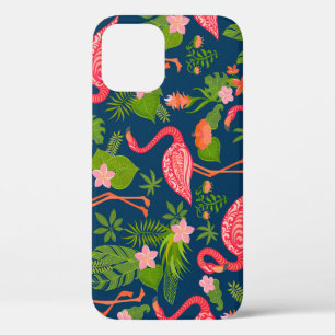 Pink Flamingo: Turquoise Striped Vintage iPhone 12 Case