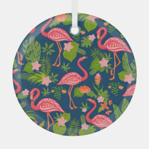 Pink Flamingo: Turquoise Striped Vintage Glass Ornament