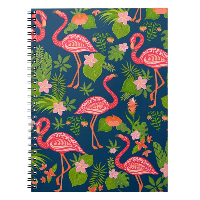 Pink Flamingo: Turquoise Striped Vintage Notebook (Front)