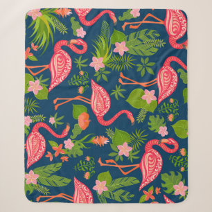 Pink Flamingo: Turquoise Striped Vintage Sherpa Blanket