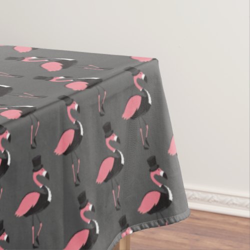 Pink Flamingo Tuxedo Fun Gray Animal Tablecloth