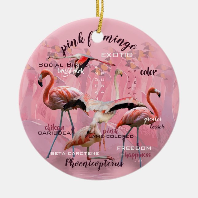 Pink Flamingo Typography | Customized Ceramic Ornament (Front)