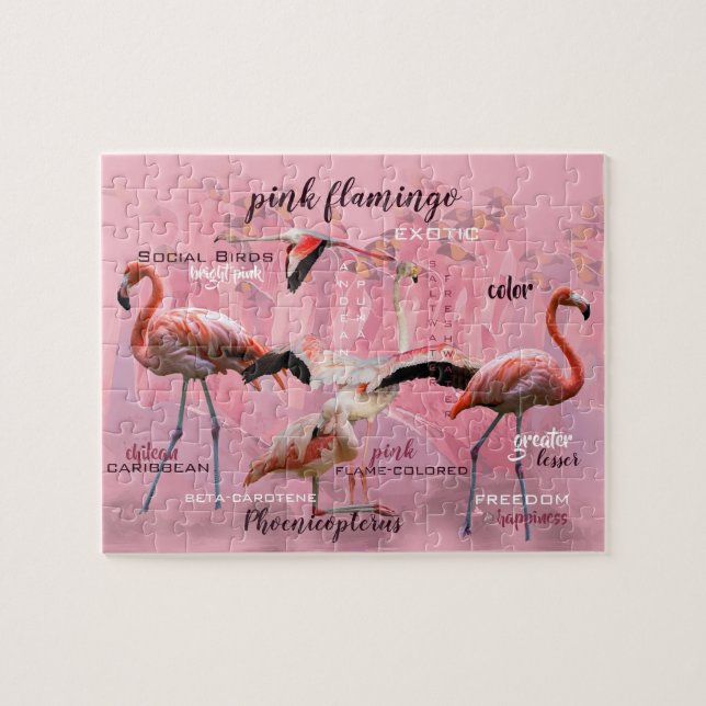 Pink Flamingo Typography | Customized Jigsaw Puzzle (Horizontal)