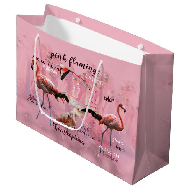 Pink Flamingo Typography | Customized Large Gift Bag (Front Angled)
