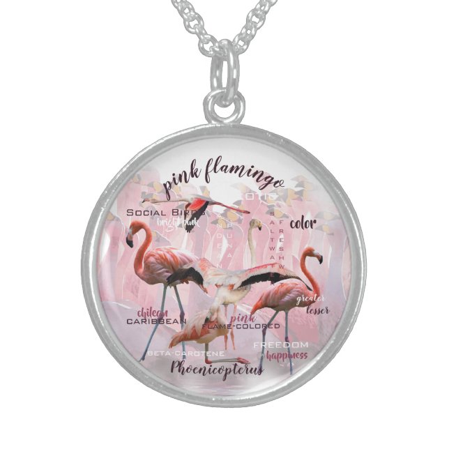 Pink Flamingo Typography | Customized Sterling Silver Necklace (Front)