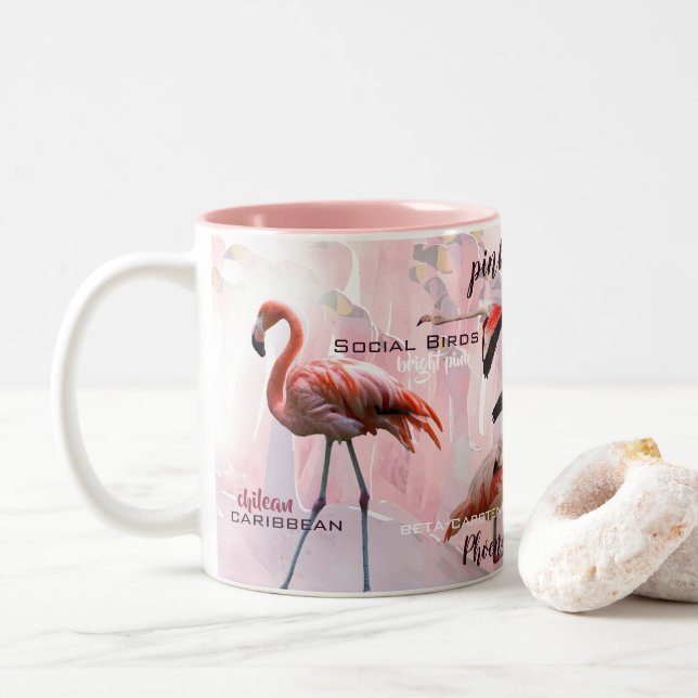 Pink Flamingo Typography | Customized Two-Tone Coffee Mug (With Donut)