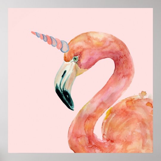 Pink Flamingo Unicorn Illustration Poster | Zazzle.com