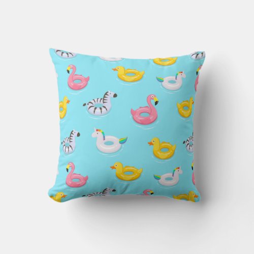 Pink Flamingo Unicorn Zebra Duck Pool Party Throw Pillow