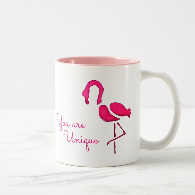 Pink flamingo unique pop art Two-Tone coffee mug (Right)