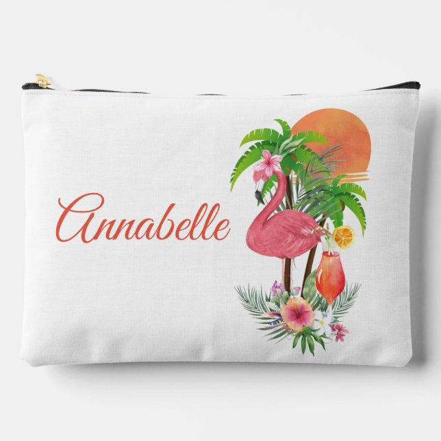 Pink Flamingo Vacation Large Accessory Bag (Front)